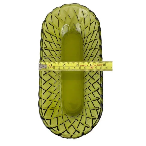 Vintage Indiana Glass Co Avocado Green Celery Dish Pretzel Pattern - Picture 10 of 11